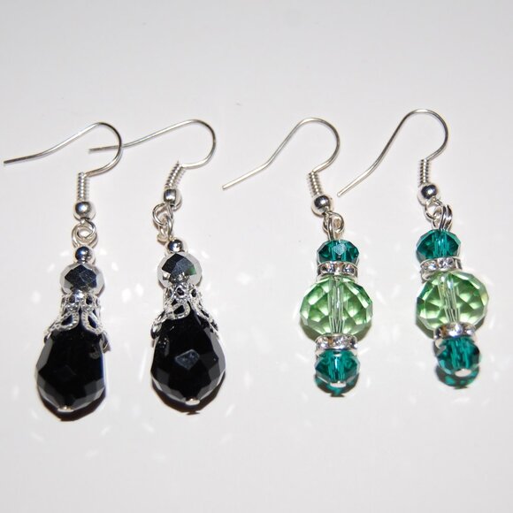 2 Pairs Crystal Glass Earrings,Colorful Glass Earrings - Picture 2 of 2